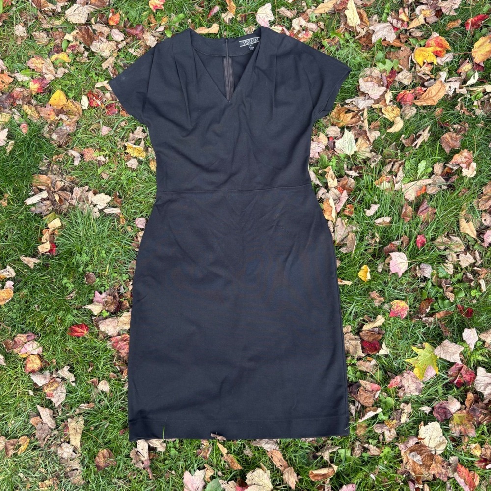 Peruvian Connection Black Ponte Midi Dress‎ V Neck Career Womens M